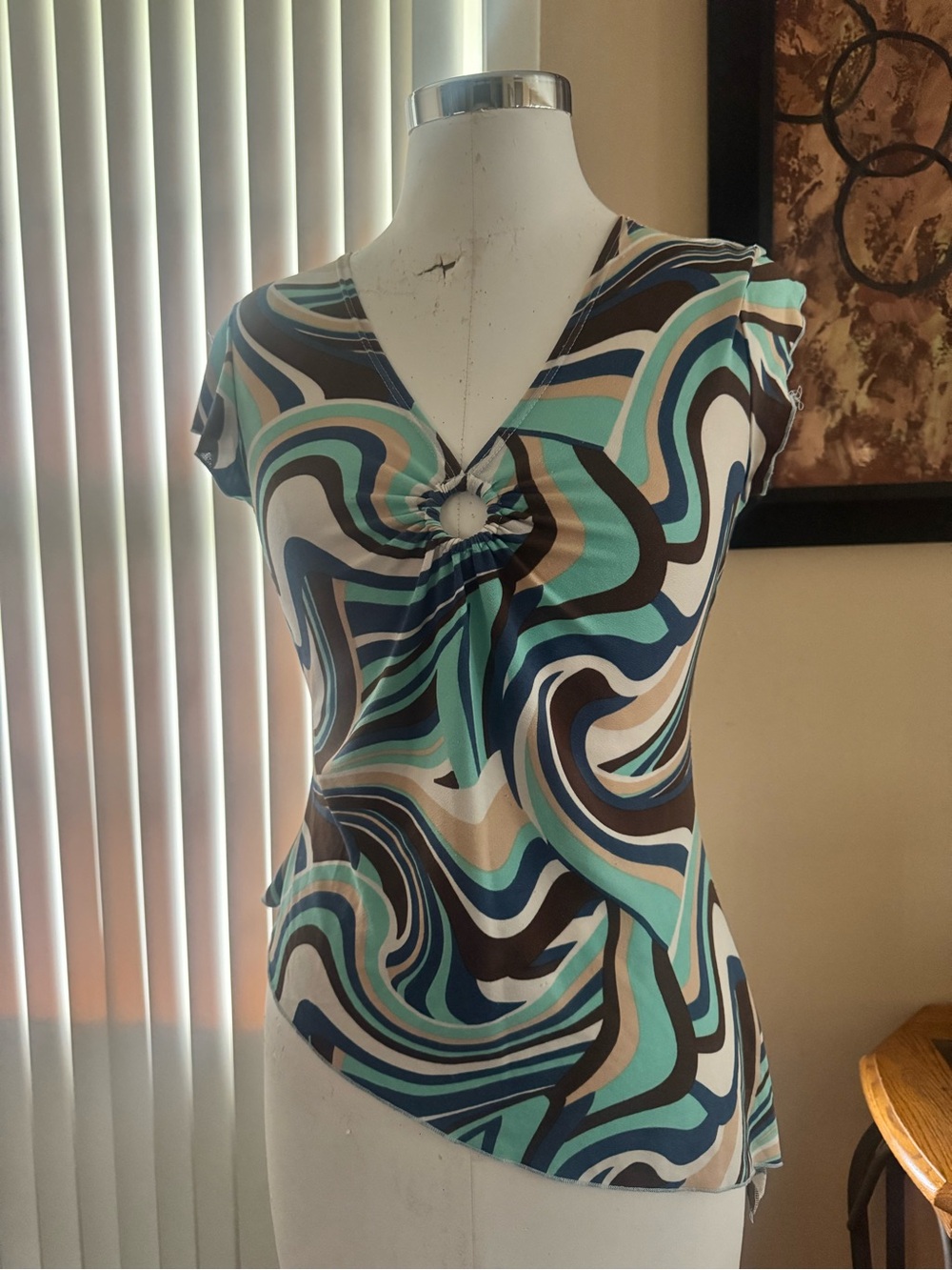 Y2K early 2000s OBE asymmetrical abstract top